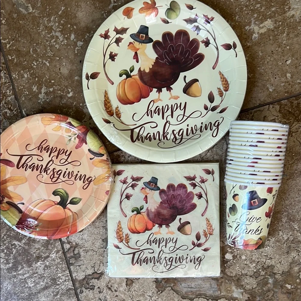 Autumn Harvest Disposable Tableware Set Brown and Orange